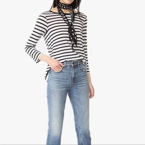 🦓SPLENDID Cerine Button Back Striped Long sleeve tee shirt navy white size LG